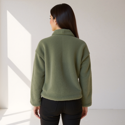 Damen Herbstjacke Weich Teddylook mit Knöpfen - IdealeKleiden