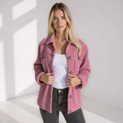 Women's Autumn Jacket Soft Teddy Look with Buttons