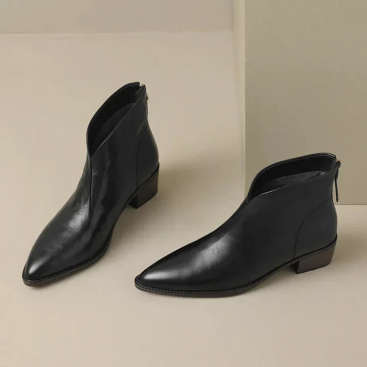 Women's Ankle Boots Leather Block Heel Shoes
