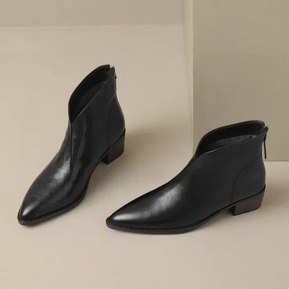Women's Ankle Boots Leather Block Heel Shoes
