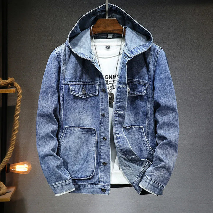 Herren-Jeansjacke Vintage-Look Kapuze - IdealeKleiden