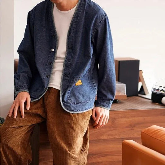 Herren Jeansjacke V-Ausschnitt Modern Style - IdealeKleiden
