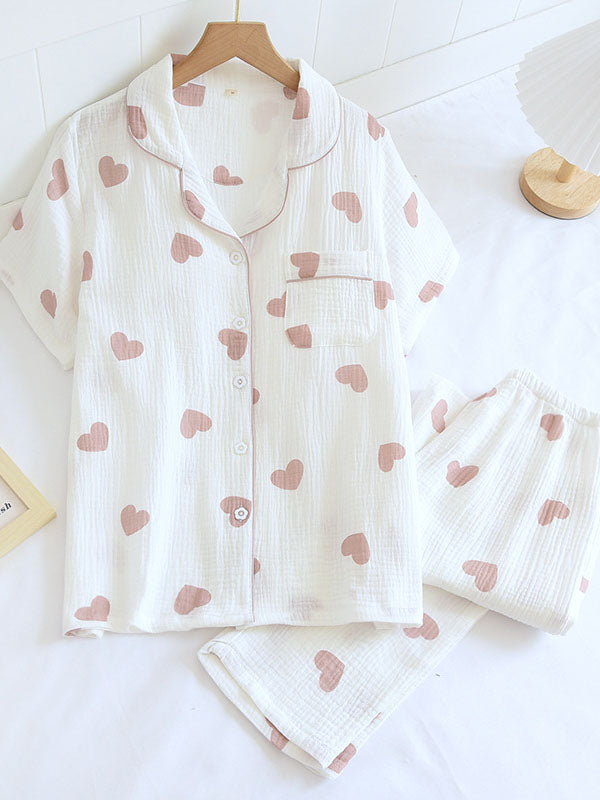Women's Pajama Set Heart Pattern Elegant