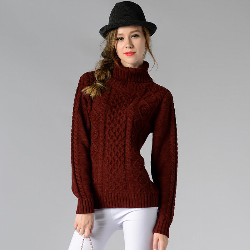 Women's Turtleneck Sweater Long Sleeve Cable Knit