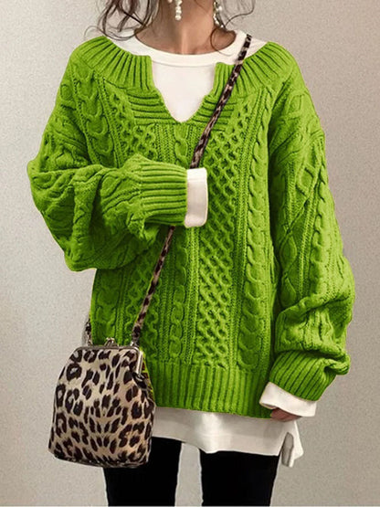 Women's Chunky Knit Sweater with Slit Neck