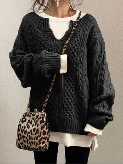 Women's Chunky Knit Sweater with Slit Neck