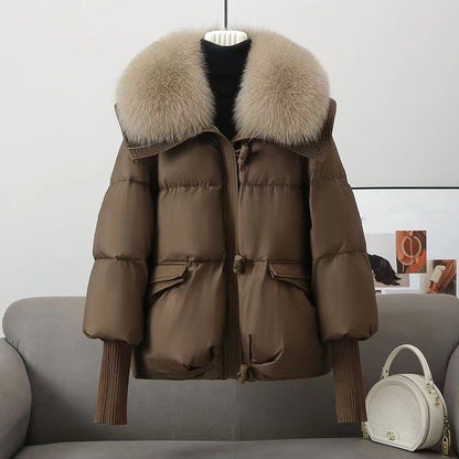 Warmes Winterkleid Übergröße Kunstpelz Kragen Hüftlang - IdealeKleiden