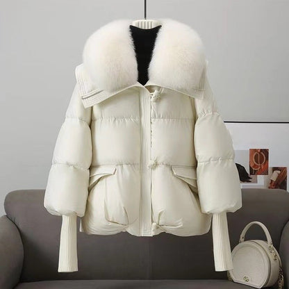 Fashionable Oversized Jacket with Quilted Faux Fur Collar
