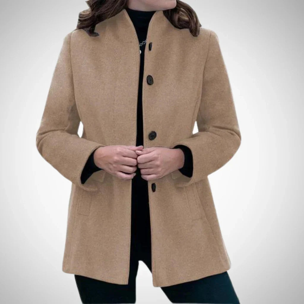 Women's Coat Tailored Fit Stand-Up Collar Wool Blend