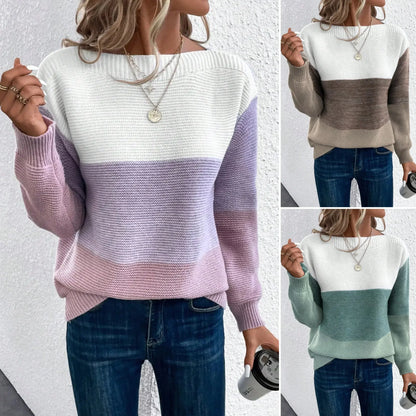 Eleganter Patchwork Pullover Damen Multicolor - IdealeKleiden