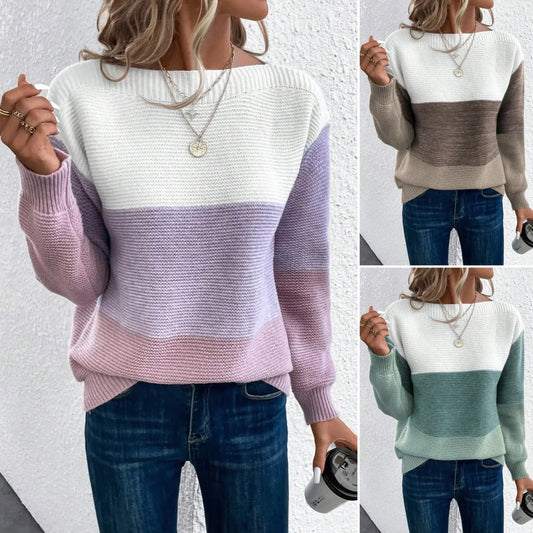 Eleganter Patchwork Pullover Damen Multicolor - IdealeKleiden