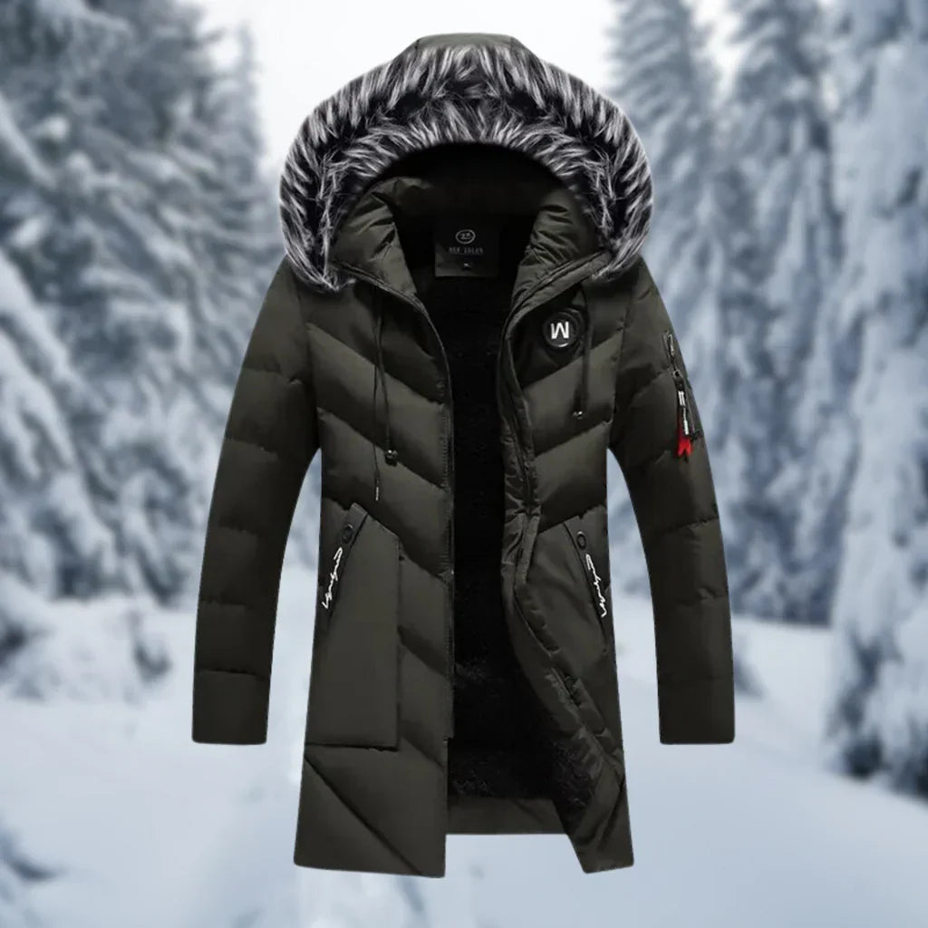 Oversized quilted jacket with hood and faux fur
