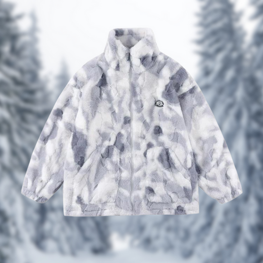 Kunstfell Fleecejacke Batik Stehkragen Modern - IdealeKleiden