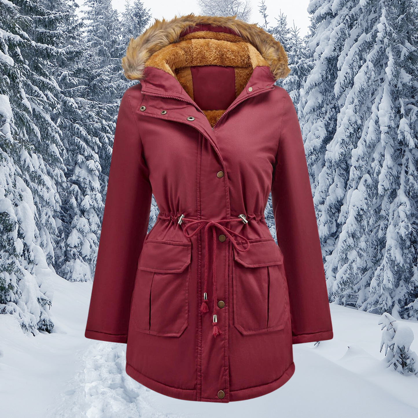 Women's Winter Coat Warm Hooded Faux Fur Trim
