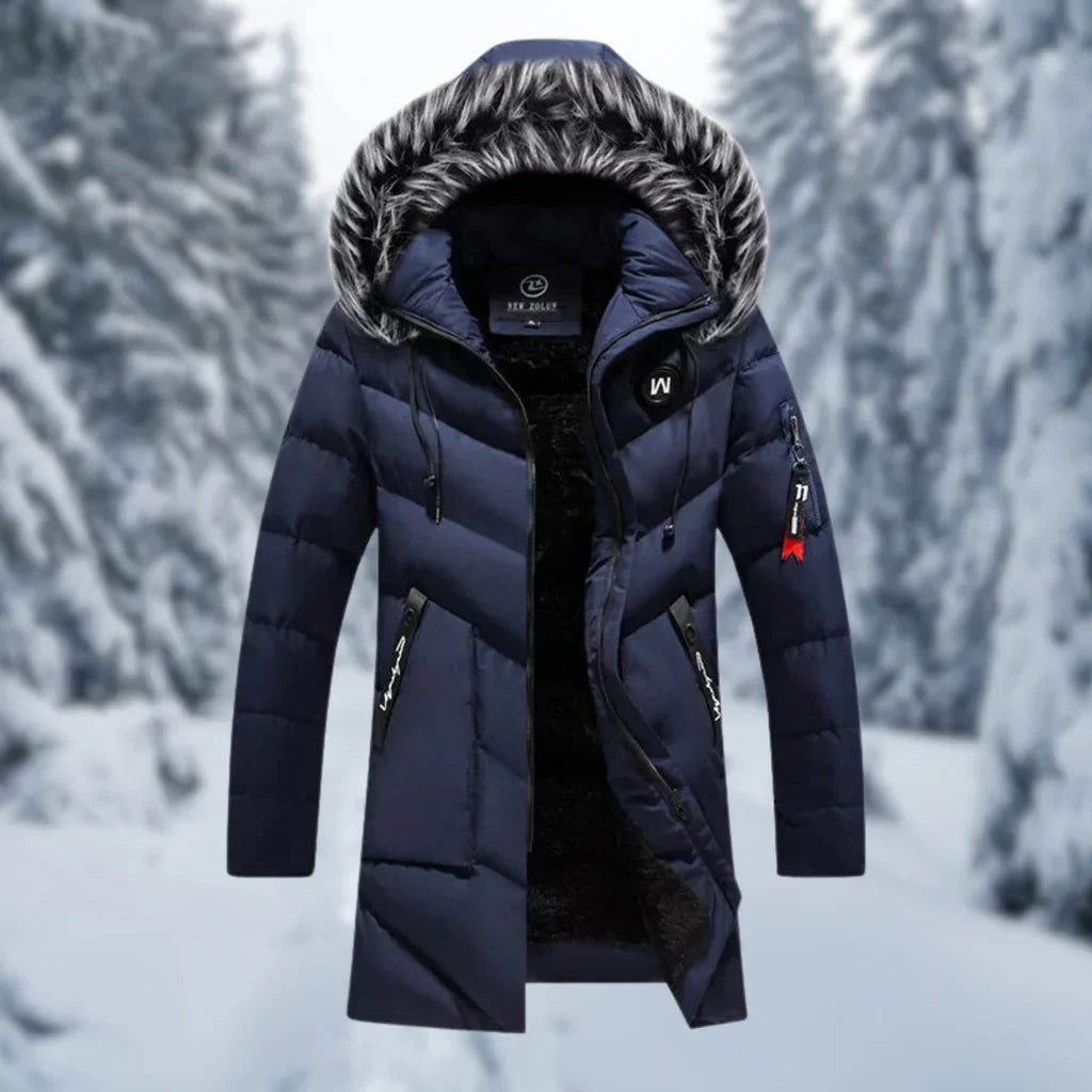 Oversized quilted jacket with hood and faux fur