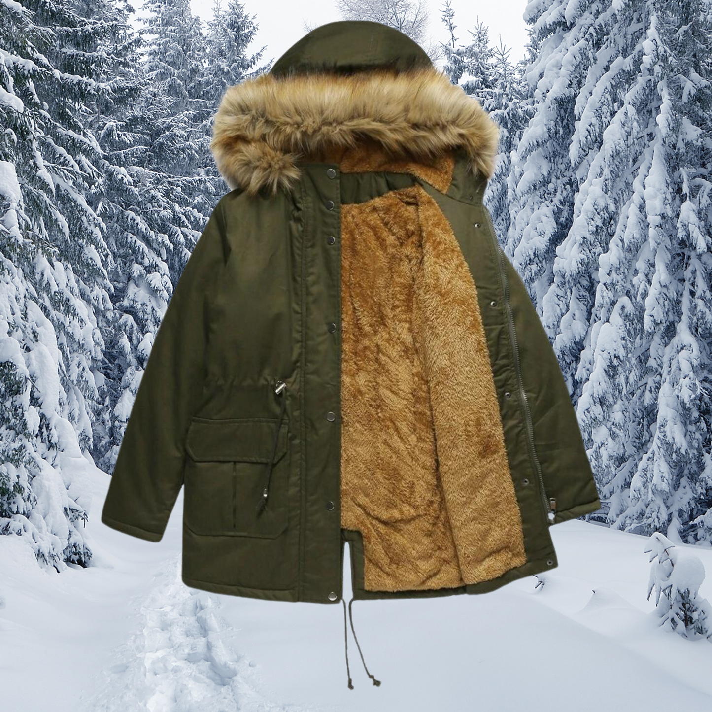 Women's Winter Coat Warm Hooded Faux Fur Trim