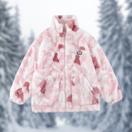 Faux Fur Fleece Jacket Batik Stand-up Collar Modern