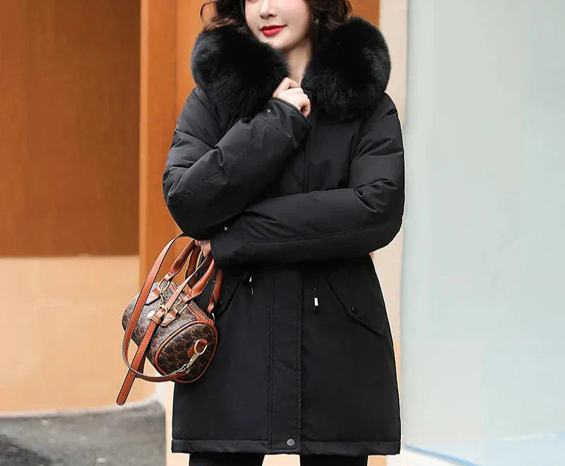 Warm Lined Winter Jacket with Detachable Faux Fur
