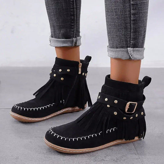 Warmes Winterstiefel Damen Runder Zehen Reißverschluss - IdealeKleiden