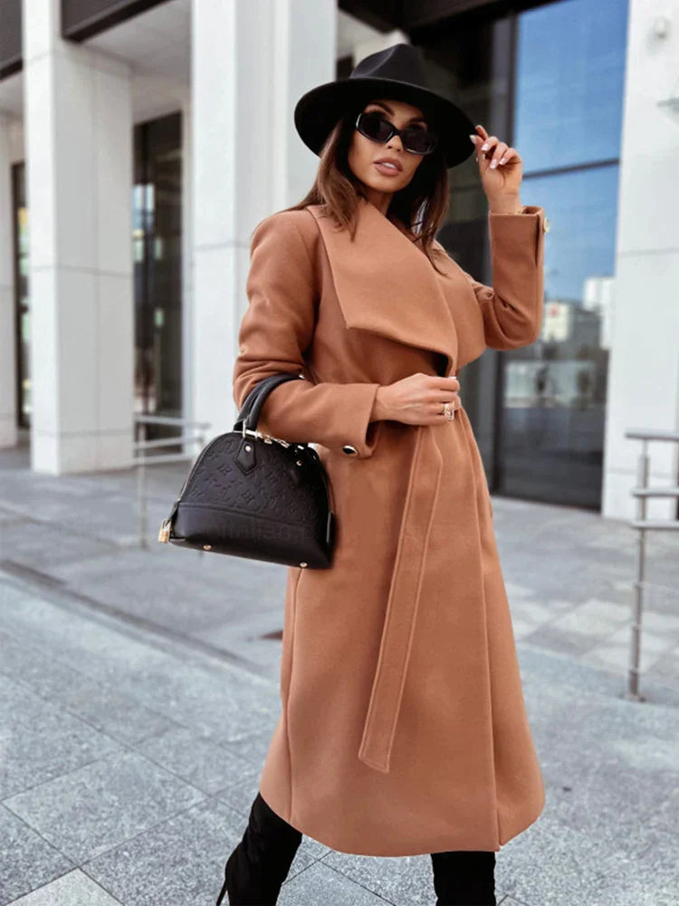 Classic Women's Coat Tailored Elegant Knee-Length
