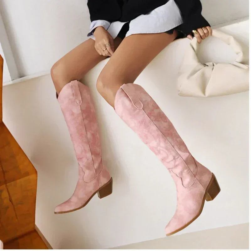Stylish Cowboy Boots Suede Brown Spring