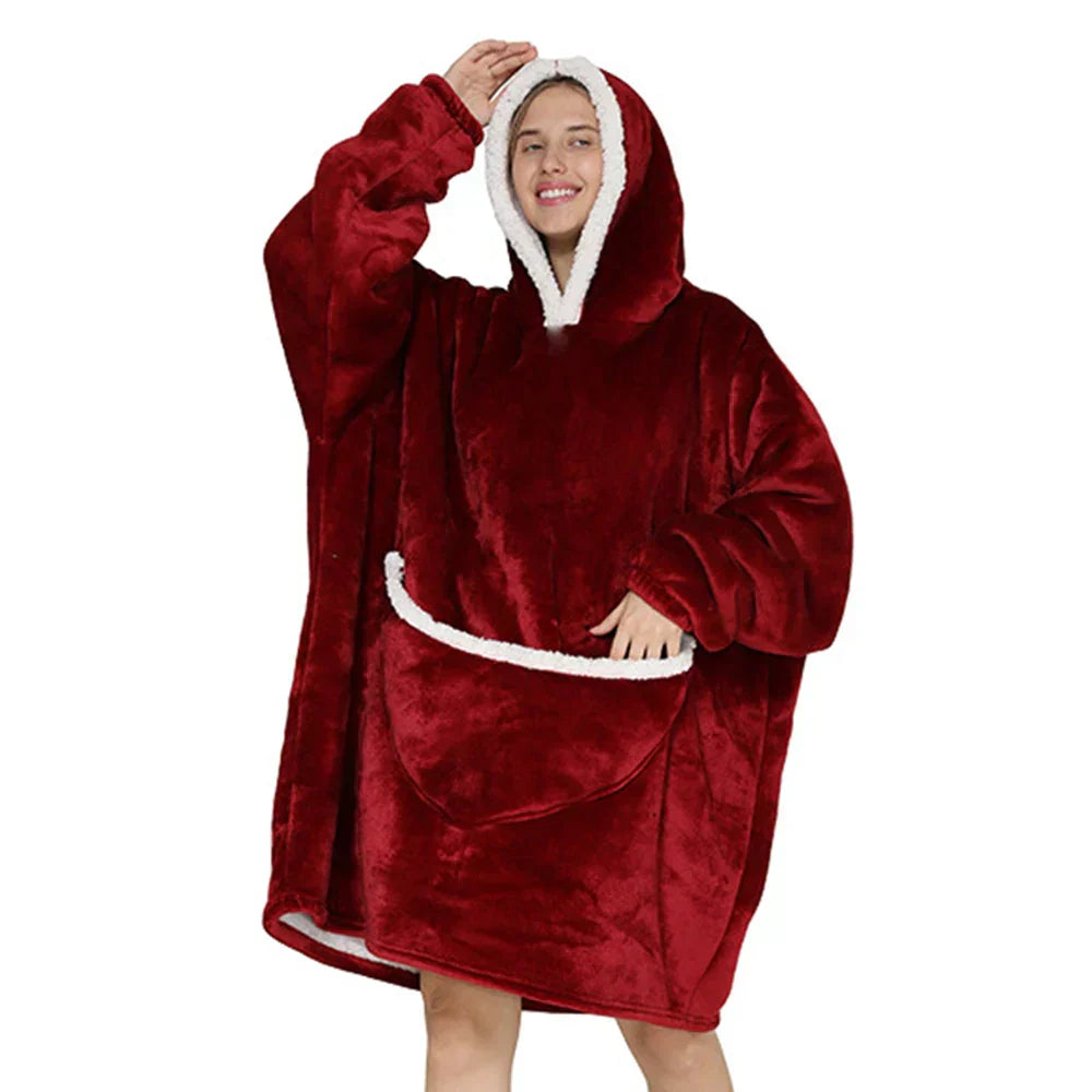 Oversized Fleece Blanket Hoodie with Pockets