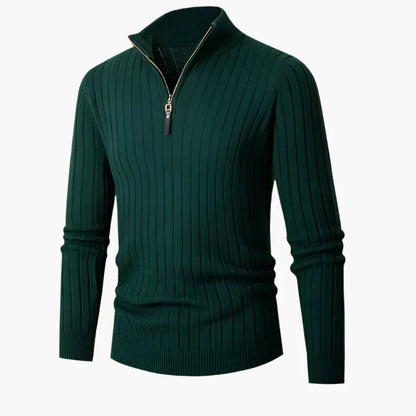 Elegant Knitted Top With Stand-Up Collar And Half-Zip