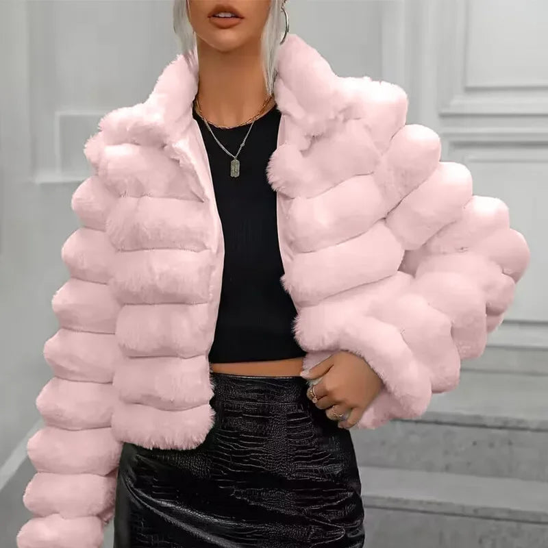 Luxus Kleid | Imitation Pelz Mantel - IdealeKleiden