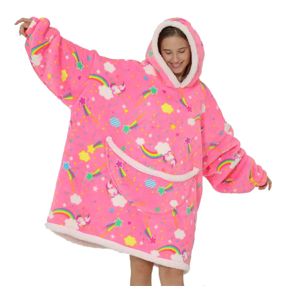 Oversized Fleece Blanket Hoodie with Pockets