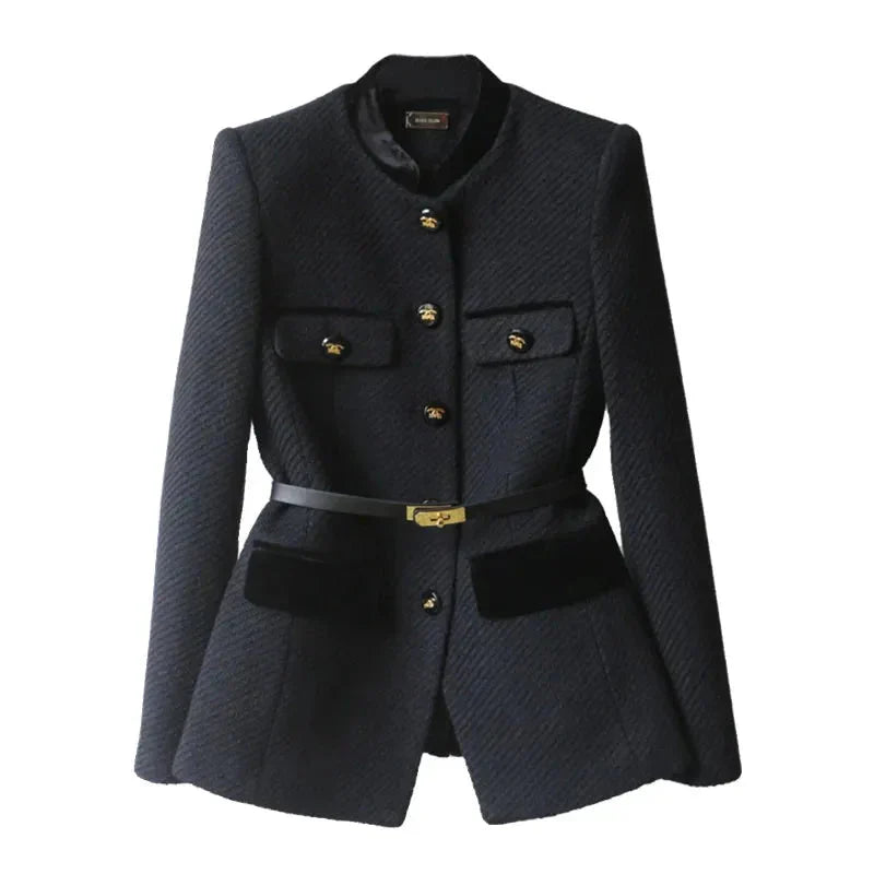 Classic belted tweed blazer