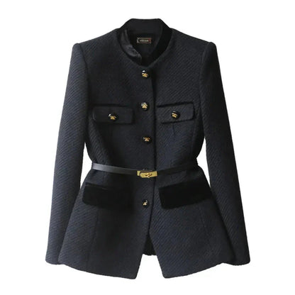 Classic belted tweed blazer