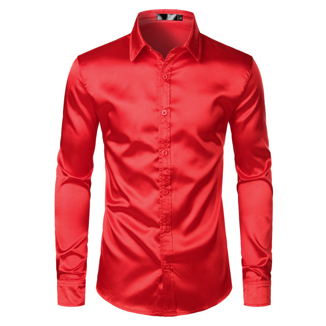 Elegant Men's Satin Wrinkle-Free Shirt