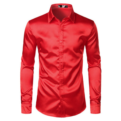 Elegant Men's Satin Wrinkle-Free Shirt