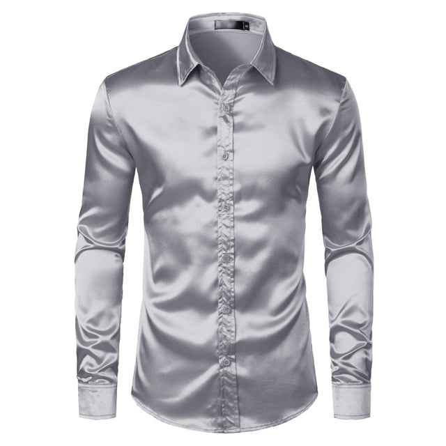 Elegant Men's Satin Wrinkle-Free Shirt