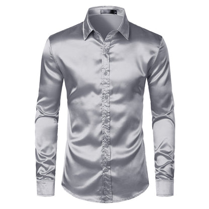 Elegant Men's Satin Wrinkle-Free Shirt