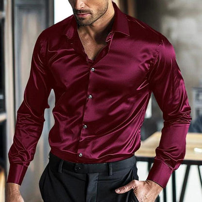Satin Shirt Iron-Free Shiny Long-Sleeve