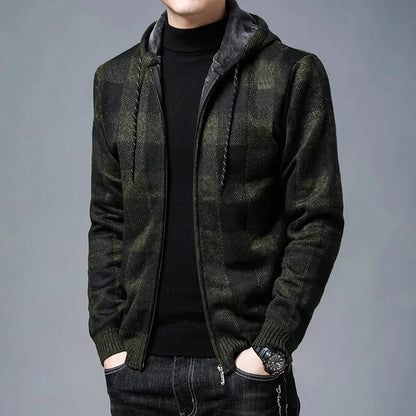 Stylish Plaid Coat Men Hooded