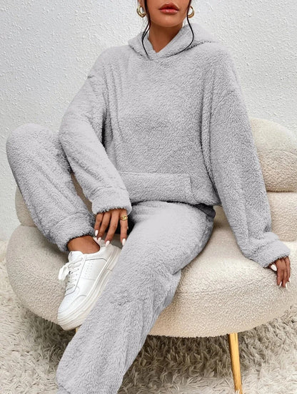 Soft Teddy Jacket Women's Loungewear Set with Hood