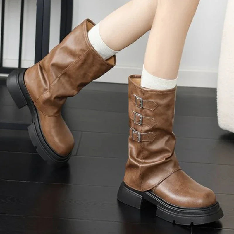 Stylish Women's Chunky Heel Boots with Straps