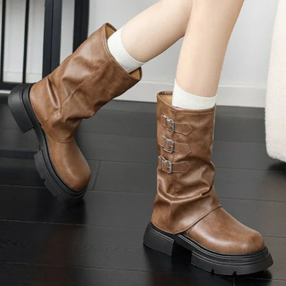 Stylish Women's Chunky Heel Boots with Straps