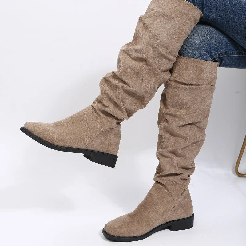 Hohe Bikerstiefel Damen Stachelabsatz Rundes Zehenende - IdealeKleiden