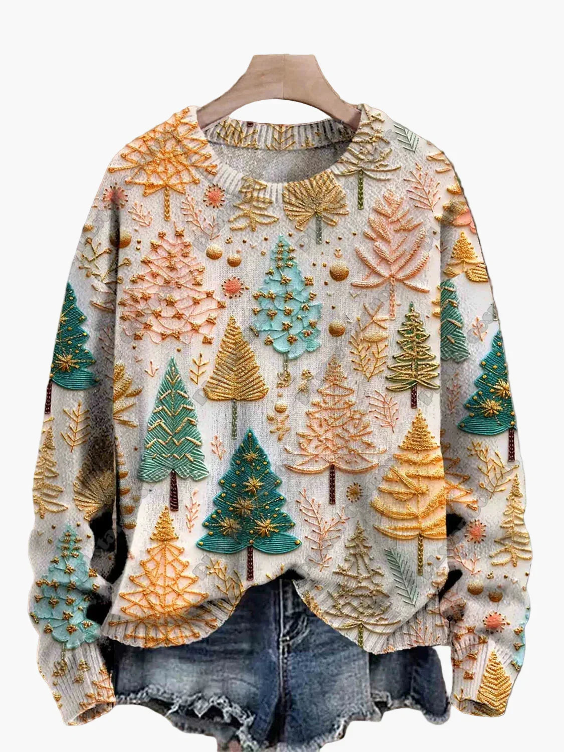 Christmas Sweater Festive 3D Embroidery