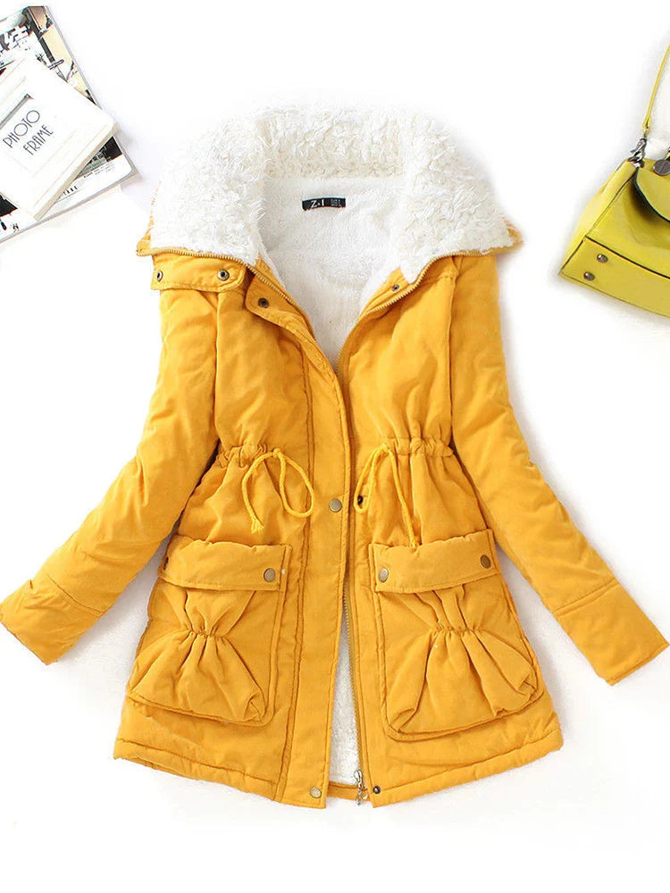 Warm winter dress with faux fur lining and adjustable fit