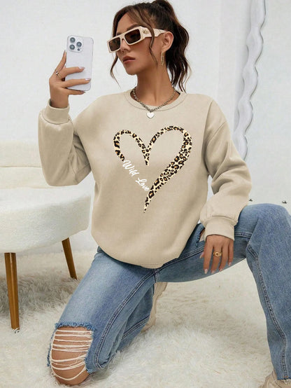 Fashionable Women's Sweat Jacket Leopard Heart Pattern
