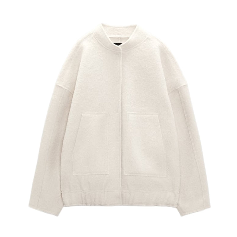 Women's Oversized Wool Coat Round Neck Buttons