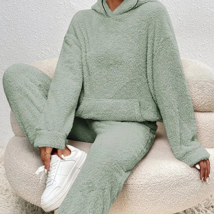 Soft Teddy Jacket Women's Loungewear Set with Hood