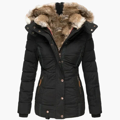 Women's Elegant Winter Jacket Hood Faux Fur