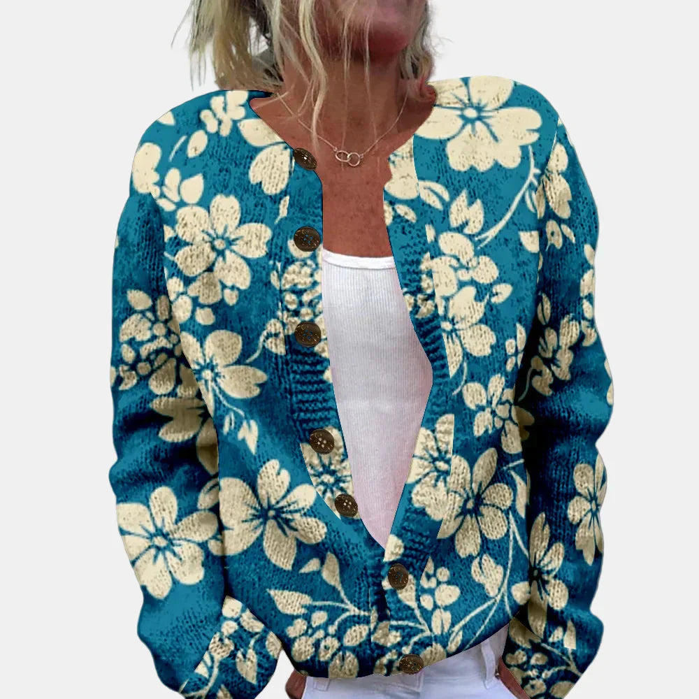 Blaue Blumen Cardigan Damen - IdealeKleiden