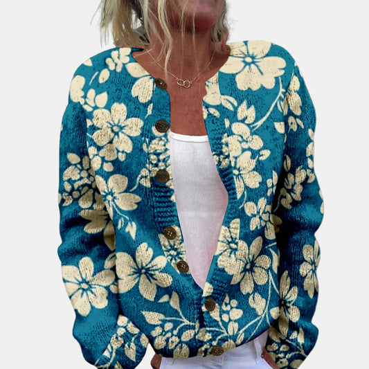 Blaue Blumen Cardigan Damen - IdealeKleiden