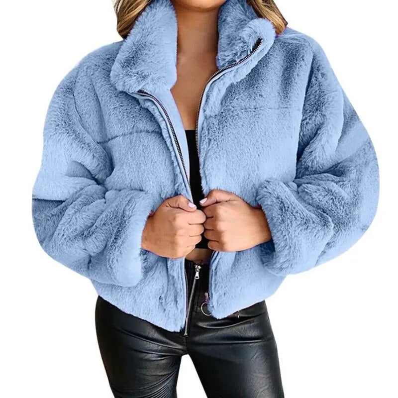 Oversize Faux Fur Jacket High Collar Soft
